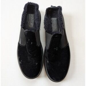 Salvatore Ferragamo Mens Size 10 Douglas Black Velvet Slipper Loafer Shearling